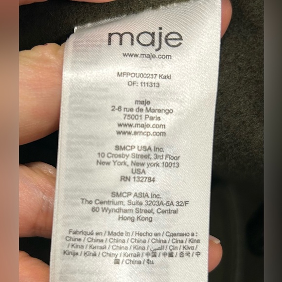 Maje wool blended coat with leather details. Military green color. Size 1. - Picture 15 of 16